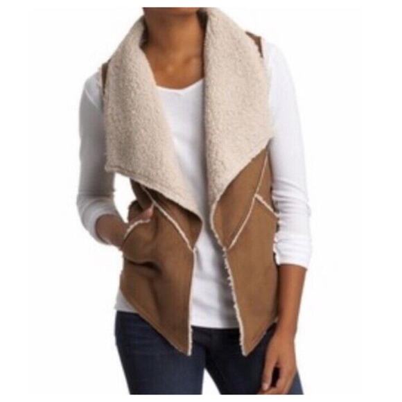 Sanctuary Faux Suede Sherpa Vest Womens Small‎ Brown Boho Western Cowgirl Casual - Picture 1 of 11